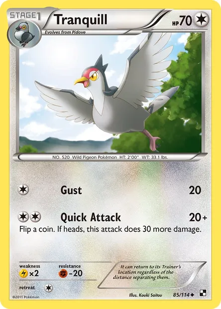 Tranquill, Pokémon card BLW 85 — Black & White set
