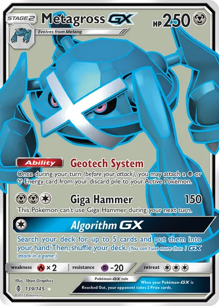 Metagross GX, Pokémon card GRI 139 — Guardians Rising set