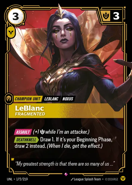 LeBlanc, Riftbound card UNL 172 — Unleashed set