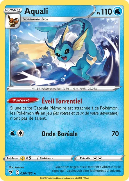 Aquali, carte Pokémon VIV 30 — extension Voltage Éclatant