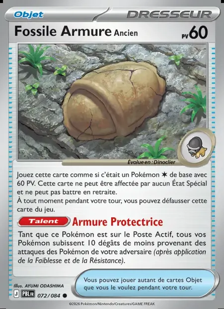 Fossile Armure Ancien, carte Pokémon PBL 072 — extension Nuit Noire