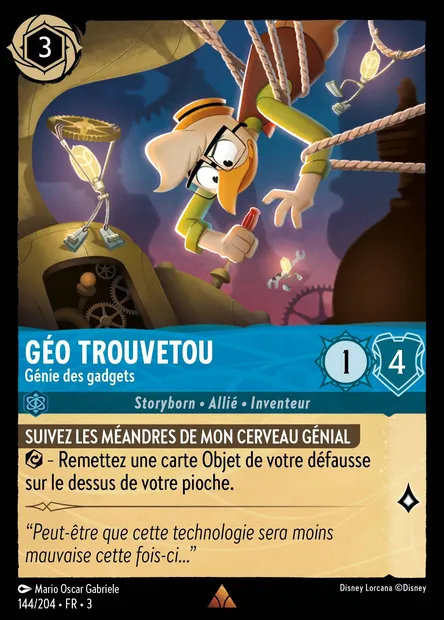 Géo Trouvetou - Génie des gadgets, carte Disney Lorcana CH3-144 — extension Les Terres d'Encres
