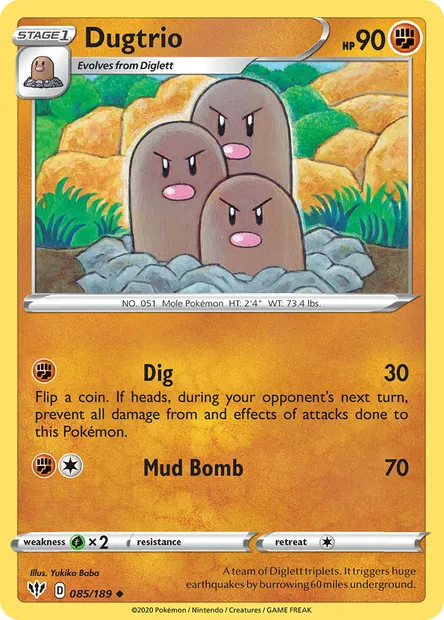 Dugtrio, Pokémon card DAA 85 — Darkness Ablaze set