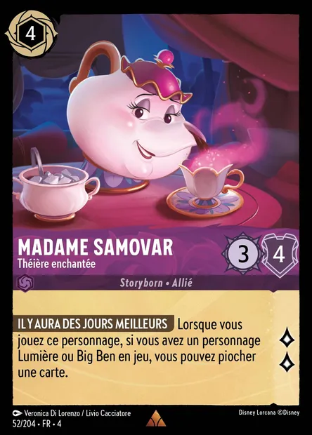 Madame Samovar - Théière enchantée, carte Disney Lorcana CH4-052 — extension Le Retour d'Ursula