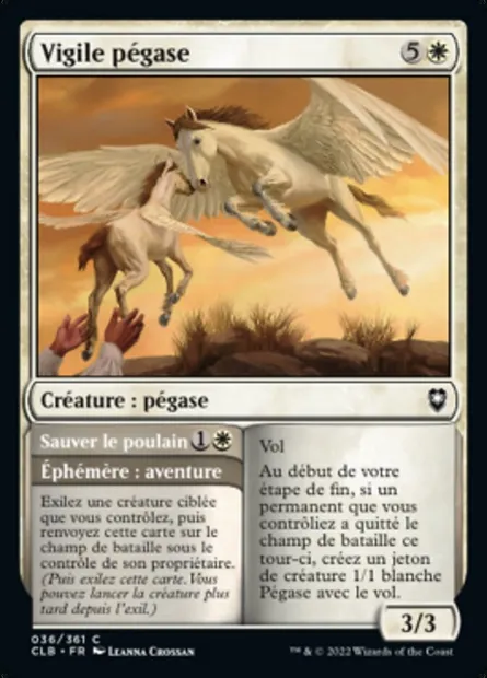 Vigile pégase // Sauver le poulain, carte Magic CLB 36 — extension Commander Légendes : la bataille de la Porte de Baldur