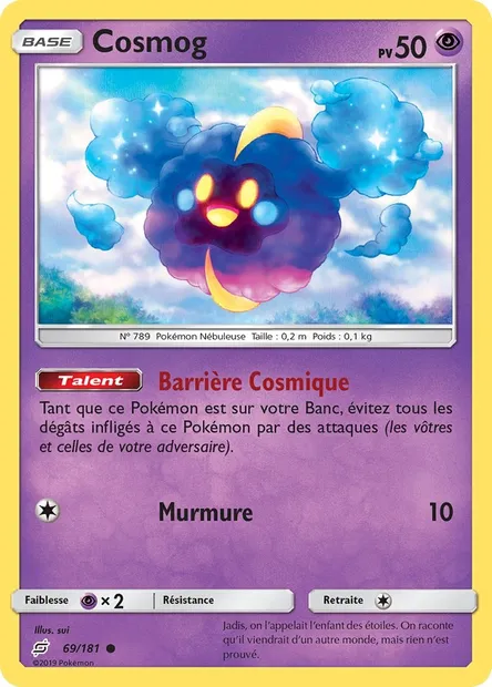 Cosmog, carte Pokémon TEU 69 — extension Duo de Choc