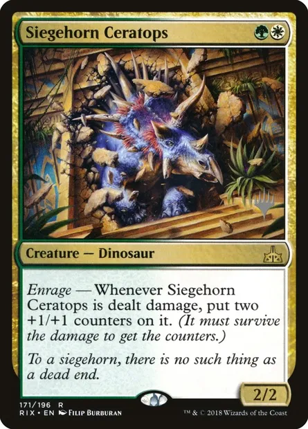 Cératops cornesiège, carte Magic PRIX 171p — extension Rivals of Ixalan Promos