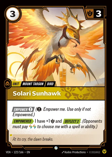 Solari Sunhawk, Riftbound card VEN 122 — Vendetta set
