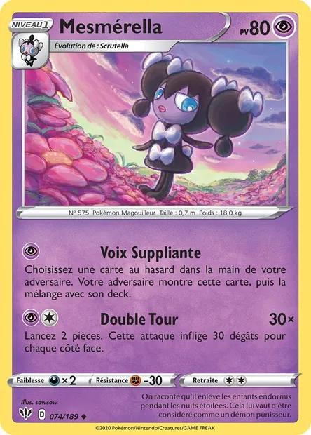 Mesmérella, carte Pokémon DAA 74 — extension Ténèbres Embrasées
