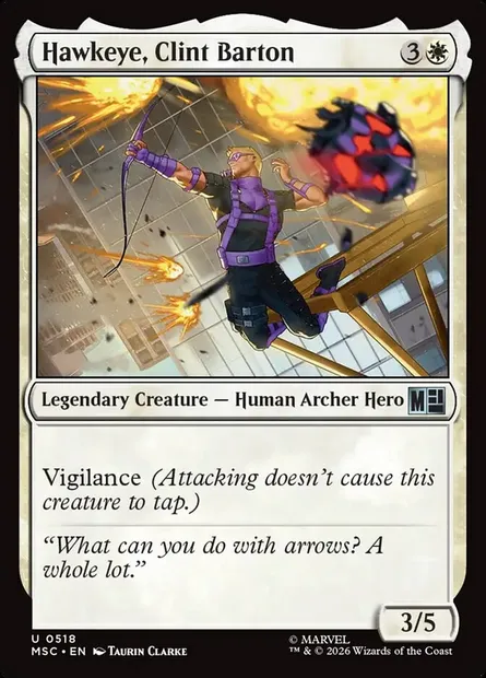 Hawkeye, Clint Barton, Magic card MSC 518 — Marvel Super Heroes Commander set