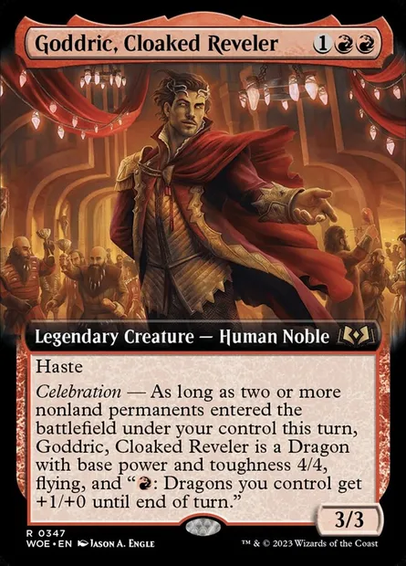 Goddric, Cloaked Reveler, Magic card WOE 347 — Wilds of Eldraine set