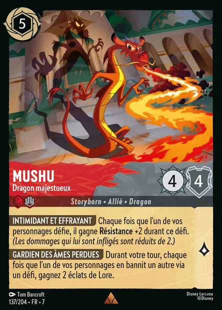 Mushu - Dragon majestueux, carte Disney Lorcana CH7-137 — extension L'île d'Archazia