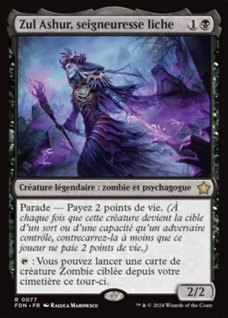Zul Ashur, seigneuresse liche, carte Magic FDN 77 — extension Foundations