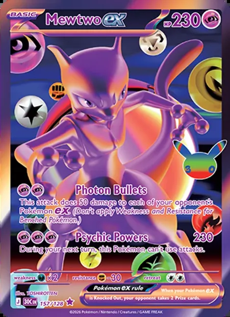 Mewtwo ex, Pokémon card 30C 157 — 30th Celebration set
