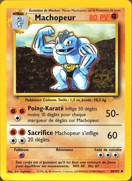 Machopeur, carte Pokémon BS 34 — extension Set de Base