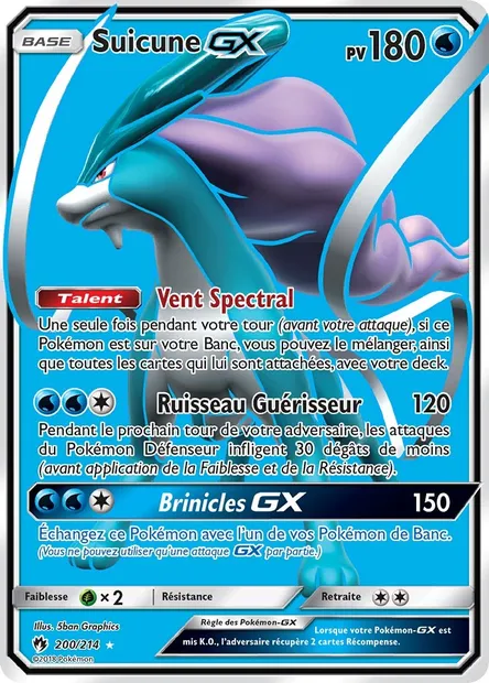 Suicune GX, carte Pokémon LOT 200 — extension Tonnerre Perdu