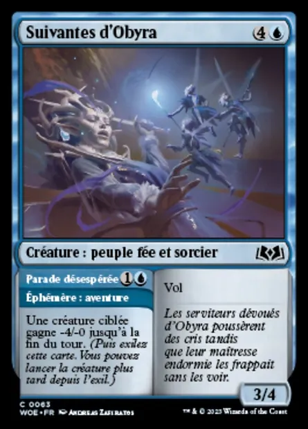 Suivantes d'Obyra // Parade désespérée, carte Magic WOE 63 — extension Wilds of Eldraine