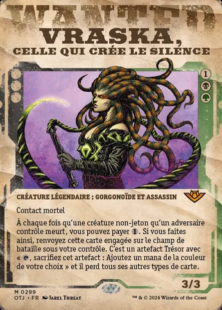 Vraska, celle qui crée le silence, carte Magic OTJ 299 — extension Outlaws of Thunder Junction