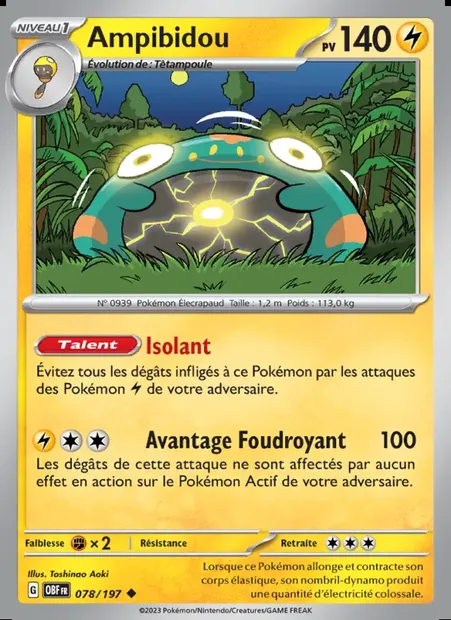 Ampibidou, carte Pokémon OBF 078 — extension Flammes Obsidiennes