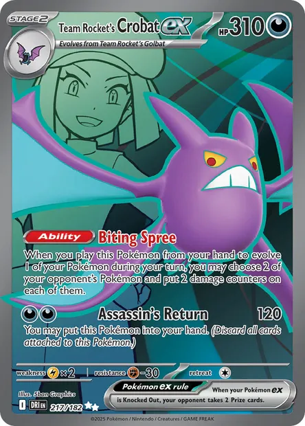 Team Rocket's Crobat ex, Pokémon card DRI 217 — Destined Rivals set