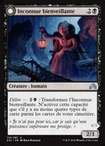 Inconnue bienveillante // Envoûteuse possédée, carte Magic SOI 119 — extension Ténèbres sur Innistrad