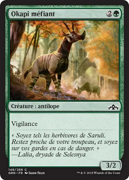 Okapi méfiant, carte Magic GRN 149 — extension Les Guildes de Ravnica
