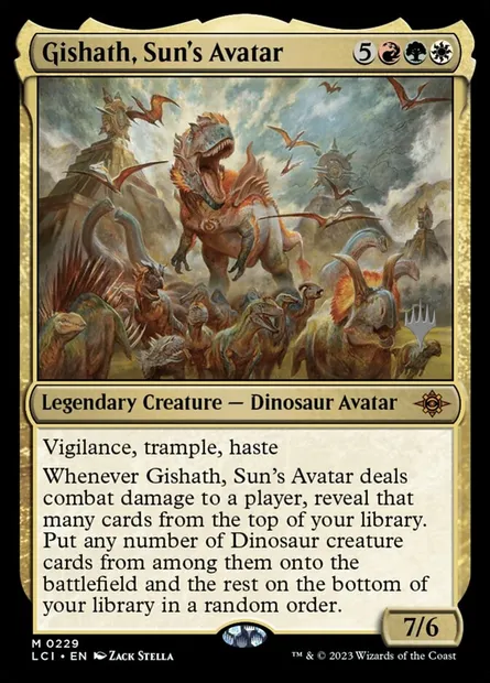 Gishath, Sun's Avatar, Magic card PLCI 229p — The Lost Caverns of Ixalan Promos set