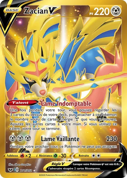 Zacian V, carte Pokémon SSH 211 — extension Épée et Bouclier