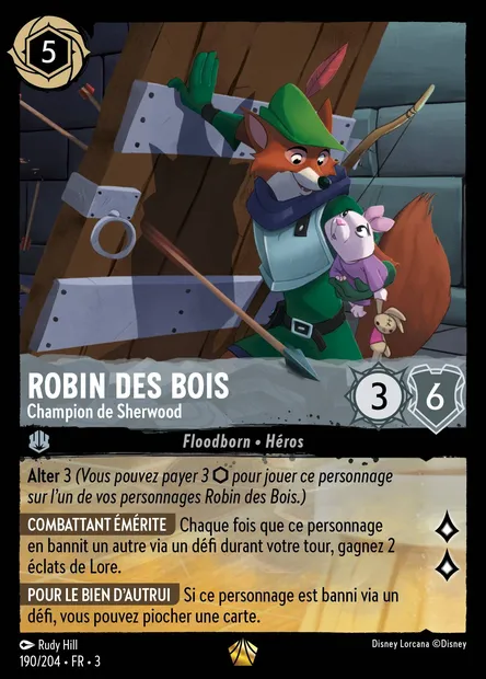 Robin des Bois - Champion de Sherwood, carte Disney Lorcana CH3-190 — extension Les Terres d'Encres