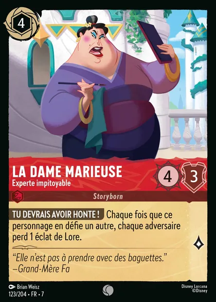 La Dame marieuse - Experte impitoyable, carte Disney Lorcana CH7-123 — extension L'île d'Archazia