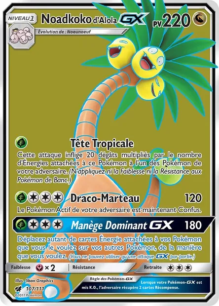 Noadkoko d’Alola GX, carte Pokémon CIN 107 — extension Invasion Carmin