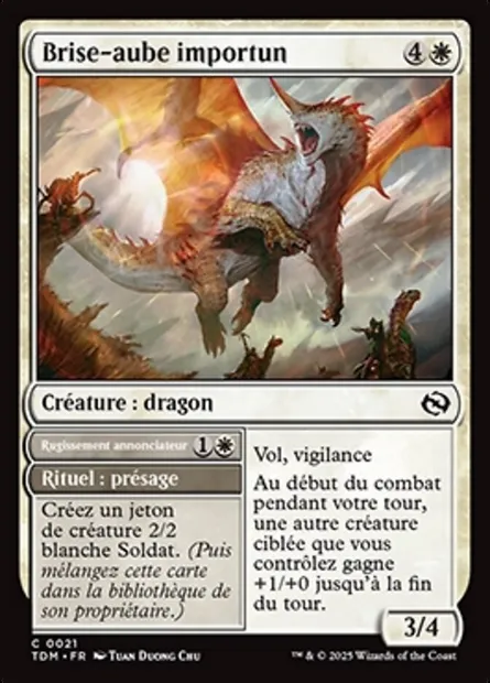 Brise-aube importun // Rugissement annonciateur, carte Magic TDM 21 — extension Tarkir: Dragonstorm