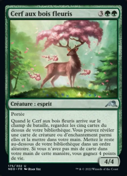 Cerf aux bois fleuris, carte Magic NEO 175 — extension Kamigawa: La Dynastie Néon