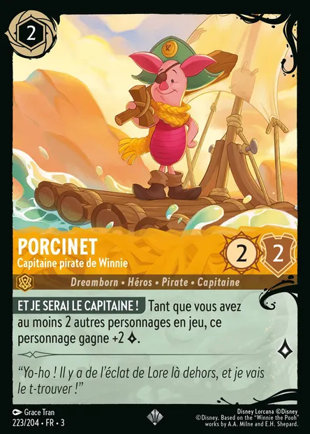 Porcinet - Capitaine pirate de Winnie, carte Disney Lorcana CH3-223 — extension Les Terres d'Encres