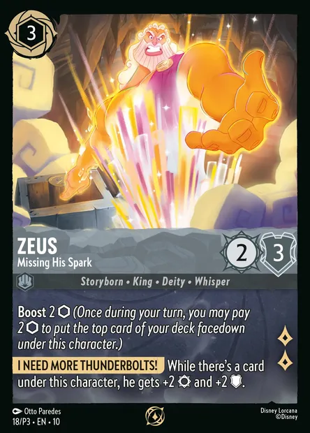 Zeus - Missing His Spark, Disney Lorcana card P3-018 — P3 set