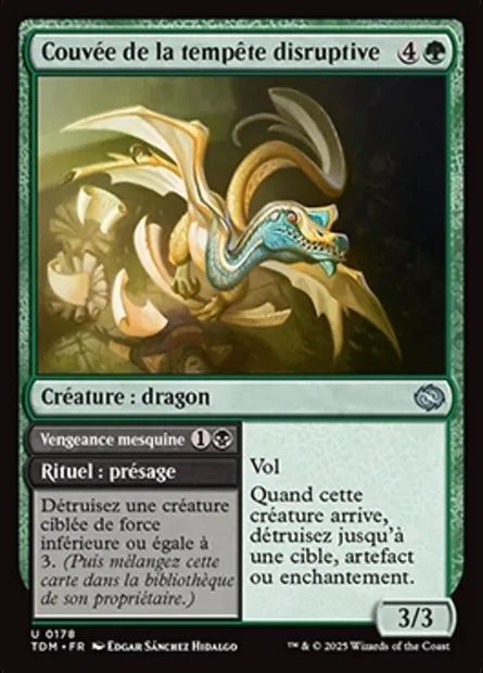 Couvée de la tempête disruptive // Vengeance mesquine, carte Magic TDM 178 — extension Tarkir: Dragonstorm