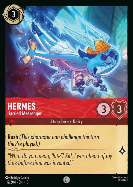 Hermes - Harried Messenger, Disney Lorcana card CH10-112 — Whispers in the Well set