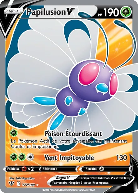 Papilusion V, carte Pokémon DAA 177 — extension Ténèbres Embrasées