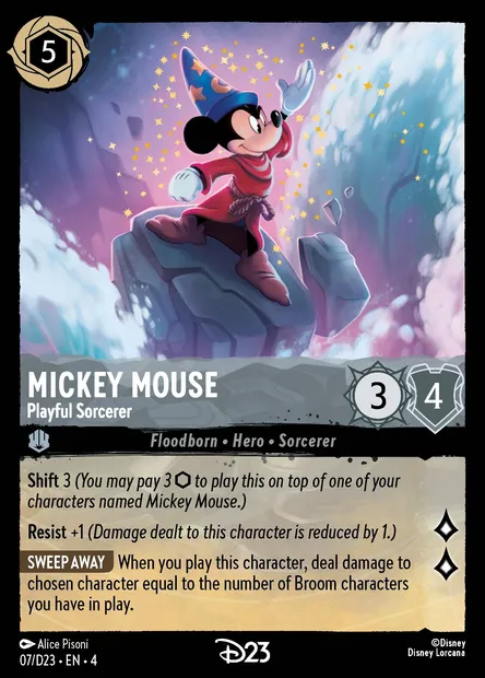 Mickey Mouse - Sorcier Espiègle, carte Disney Lorcana D23-007 — extension D23