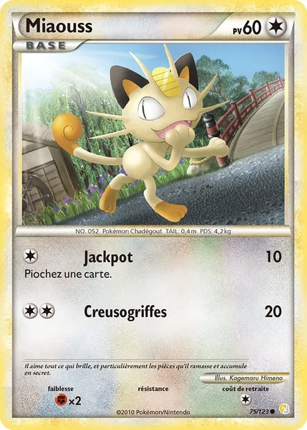 Miaouss, carte Pokémon HS 75 — extension HeartGold SoulSilver