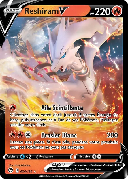 Reshiram V, carte Pokémon SIT 024 — extension Tempête Argentée