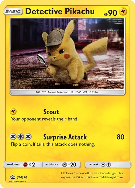 Détective Pikachu, carte Pokémon SM 170 — extension Promo SM