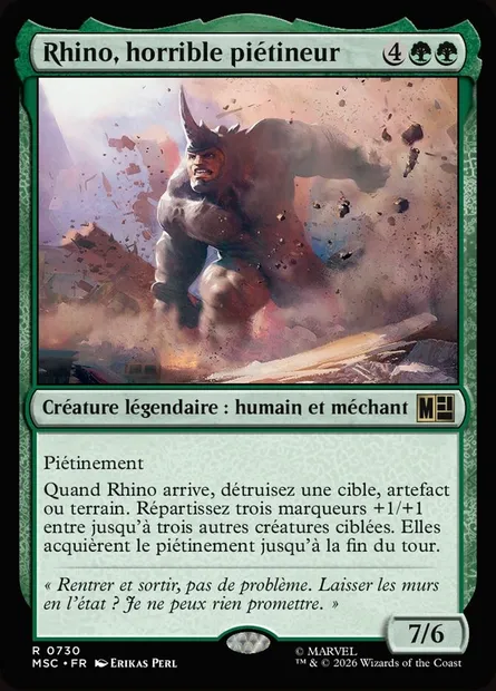 Rhino, horrible piétineur, carte Magic MSC 730 — extension Marvel Super Heroes Commander