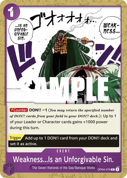 Weakness...Is an Unforgivable Sin., carte One Piece OP04-076 — extension KINGDOMS OF INTRIGUE