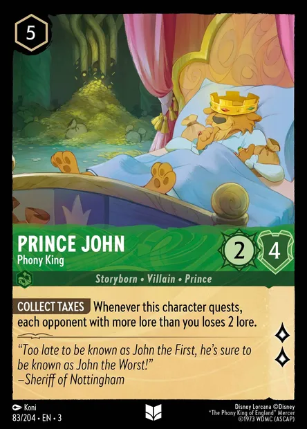 Prince John - Phony King, Disney Lorcana card CH3-083 — Into the Inklands set