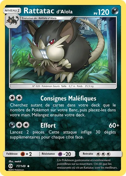 Rattatac d’Alola, carte Pokémon SUM 77 — extension Soleil et Lune