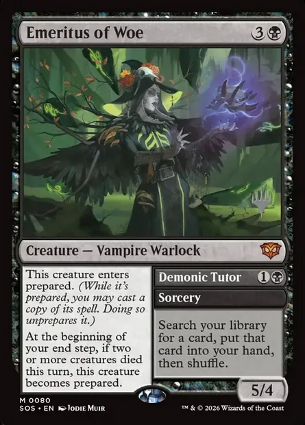 Émérite du malheur // Demonic Tutor, carte Magic PSOS 80p — extension Secrets of Strixhaven Promos