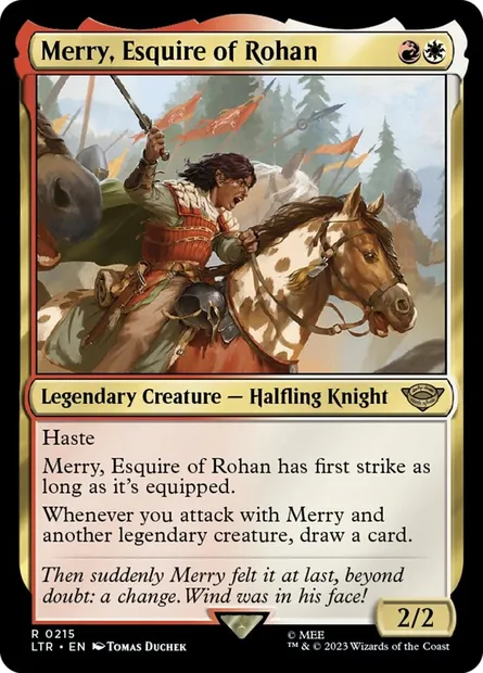 Merry, Esquire of Rohan, Magic card LTR 215 — The Lord of the Rings: Tales of Middle-earth set