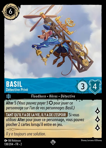 Basil - Détective Privé, carte Disney Lorcana CH2-138 — extension L'Ascension des Floodborn