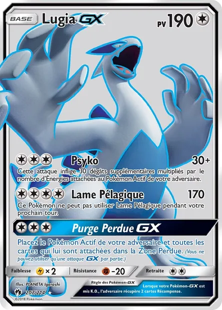 Lugia GX, carte Pokémon LOT 207 — extension Tonnerre Perdu